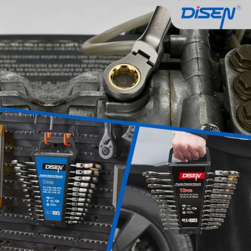 DISEN 24pcs Ratcheting Wrench Set 90 Tooth Flex-Head, 24mm & Inch Sizes