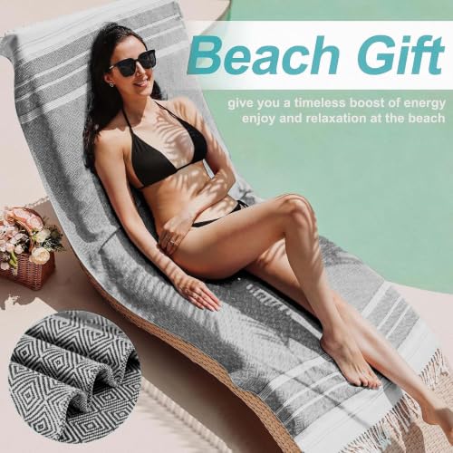 Oversized Turkish Cotton Beach Towel Set - Sand Free Quick Dry Blanket with Stripe - Brown Stuff