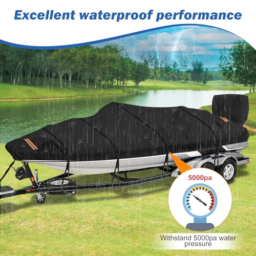17-19 ft Boat Cover with Motor Cover - Waterproof V-Hull Tri-Hull Bass Boat Protection
