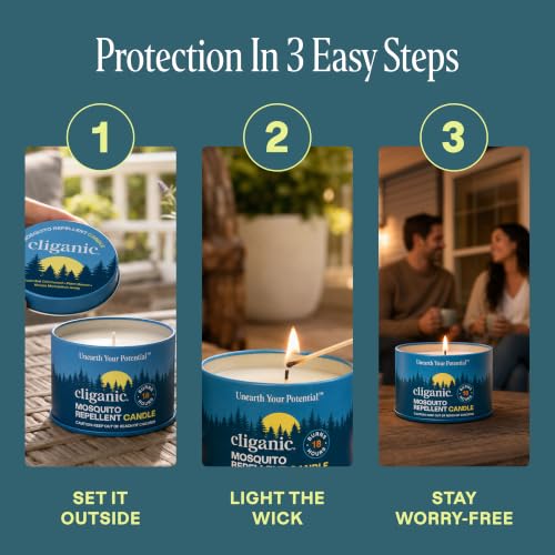 Cliganic Citronella Candle Set - Outdoor Mosquito Repellent 4 Pack, 4oz Each