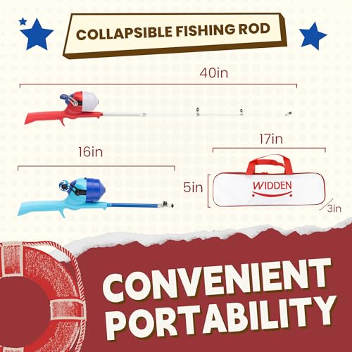 Kids Fishing Pole Set with Full Starter Kit - Red & Blue for Toddlers Boys Girls