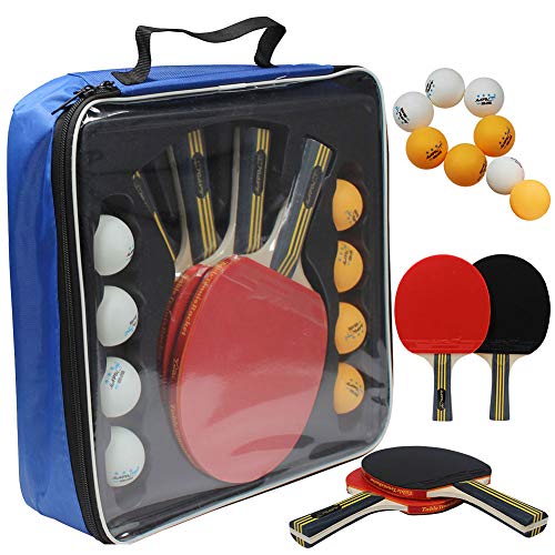 4 Player Table Tennis Set with 4 Paddles & 8 Balls - Portable Carry Case