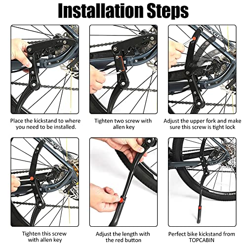 Adjustable Aluminum Bicycle Kickstand for 22-28 Inch Mountain and Road Bikes - Three Support