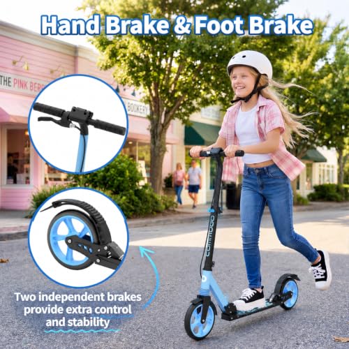 Blue Foldable Kids & Teen Kick Scooter with Dual Brakes & Front Suspension