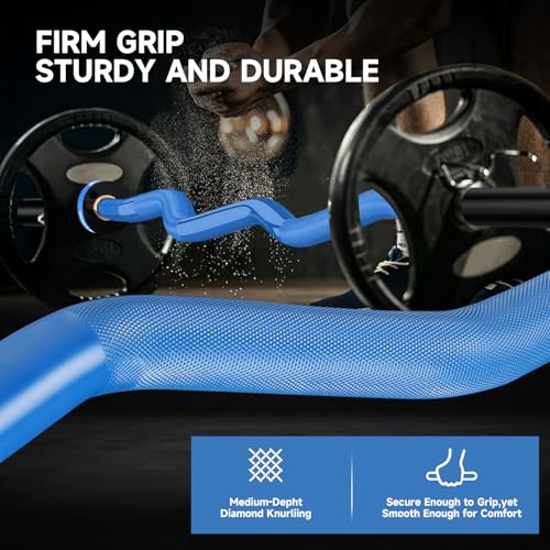 GUQUAN Blue Olympic EZ Curl Barbell 2 Inch 4ft Weightlifting Bar for Home Gym