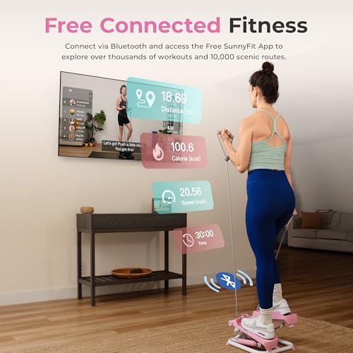 Pink Mini Stair Stepper with Resistance Bands for Home Workout - Sunny Health & Fitness