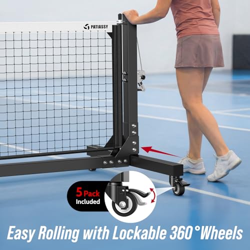 Patiassy Tournament-Grade Pickleball Net System Black & White - Regulation Size, Rust-Resistant Aluminum Frame, Hand-Crank Tension, Mobile & Permanent Use