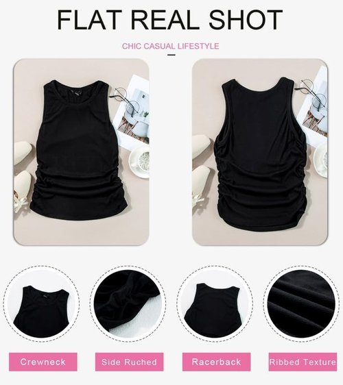 Dokotoo Women's Tank Tops - Summer Sleeveless High Neck Ribbed Knit Blouse | Slim Fitted & Side Ruched