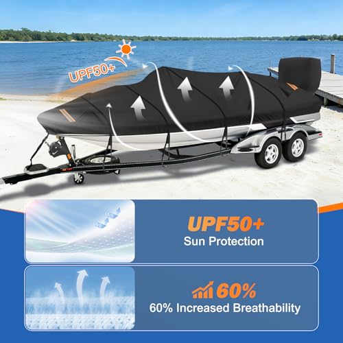 17-19 ft Boat Cover with Motor Cover - Waterproof V-Hull Tri-Hull Bass Boat Protection