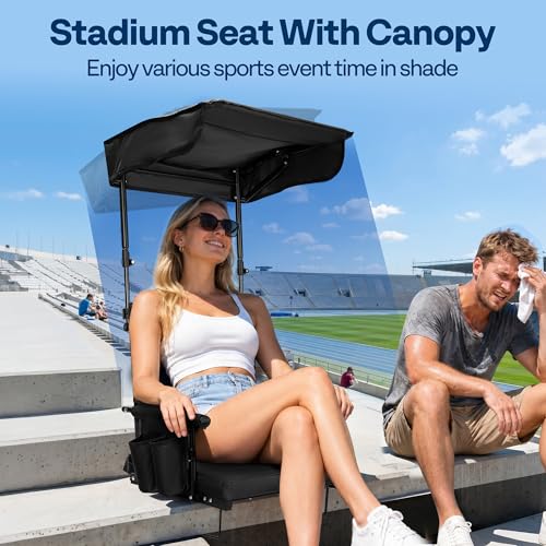 VIVOHOME Black Stadium Seat with Sunshade Canopy & Back Support - Outdoor Sports Chair