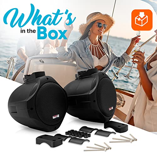 Pyle 6.5 Inch Dual Marine Waterproof Speakers - Black, 200W Peak, Weather-Resistant Pair - PLMRB65
