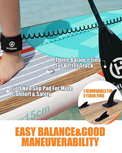 Highpi Classic Wood Inflatable Stand Up Paddle Board 11ft for Youth & Adults