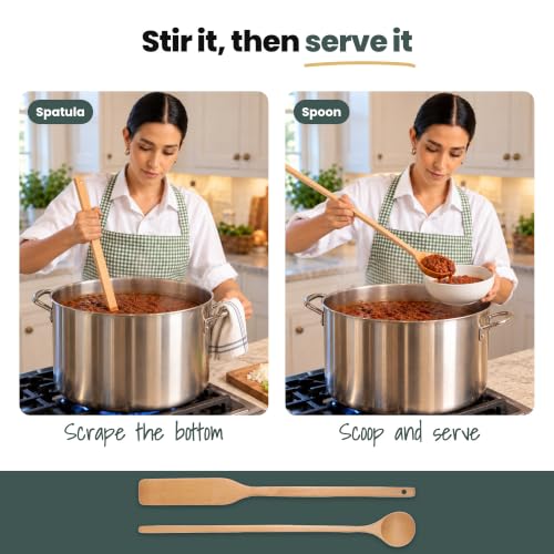 Wooden Kitchen Utensils Set - 24 Inch Beech Wood Spoon & Spatula - Long Handle Cooking Tools for Large Pots - Variation: Spoon & Spatula