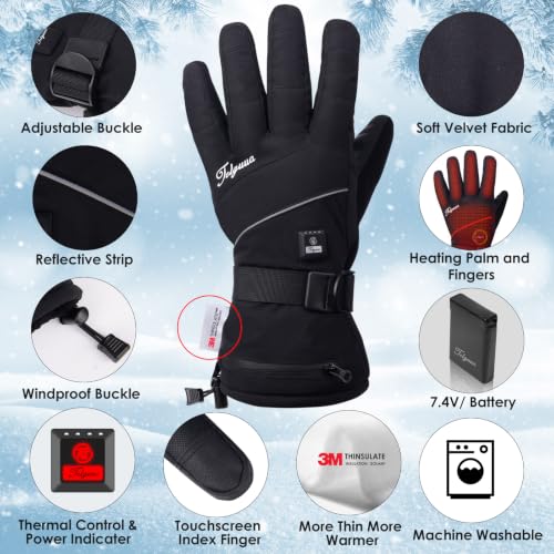 Heated Gloves for Women Men Black Large Rechargeable Waterproof Touchscreen Ski Gloves