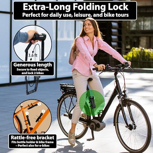 KOHLBURG 43-Inch Heavy-Duty Folding Bike Lock with Combination Security