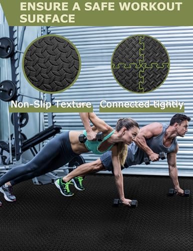 innhom 12 Black Interlocking Gym Floor Tiles - 48 Sq. Ft. Exercise Mats