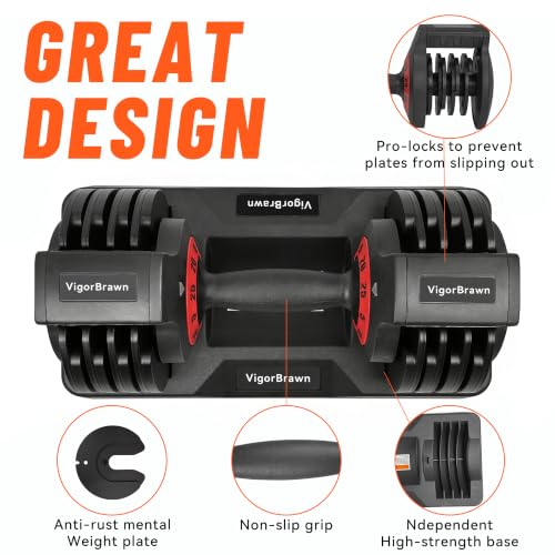 VigorBrawn 25lb Adjustable Dumbbell Set with Storage Case for Home Gym