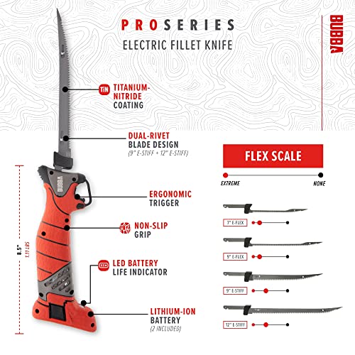 BUBBA Pro Series Lithium-Ion Electric Fillet Knife with Non-Slip Handle, 4 Ti-Nitride Blades & Charger