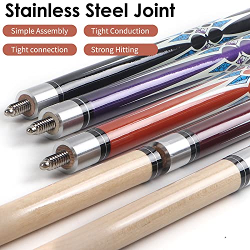 Kmise Canadian Maple Pool Cue Set - 8A Low Deflection 58-Inch Billiard Sticks, Set of 5