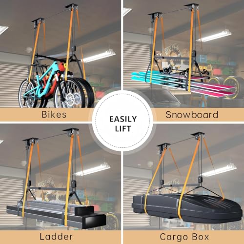 Garage Ceiling Kayak Hoist System with Pulleys for Watercraft Storage