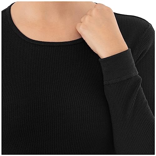 Women's Micro Waffle Thermal Underwear T-Shirt - Black, Large, 2 Pack