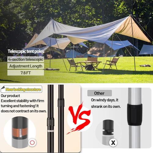 Adjustable Heavy Duty Tarp Poles 7.6FT - Aluminum Tent Poles for Camping & Outdoor Shelter - 4 Pack