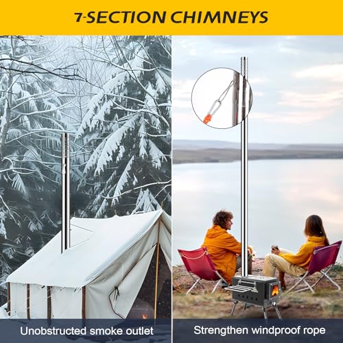 Portable Wood Burning Tent Stove with 7-Section Adjustable Chimney for Camping & Hunting