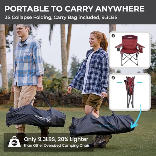 Oversized Camping Chair with Lumber Support - 1 Pack Red/Grey Heavy Duty Folding Chair