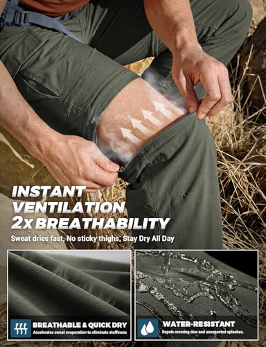 Men's Convertible Hiking Pants 3-in-1 Zip-Off Travel Pants - Large Army Green