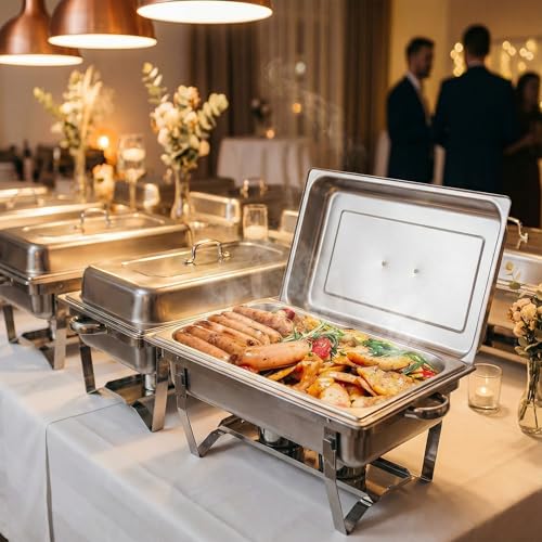 Stainless Steel Chafing Dishes Set for Buffet - 4 Pack 9 Quart Food Warmers