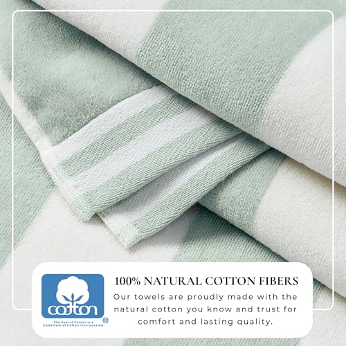4 Pack Oversized Cotton Beach Towels - 35x70 Seafoam Cabana Stripe Set