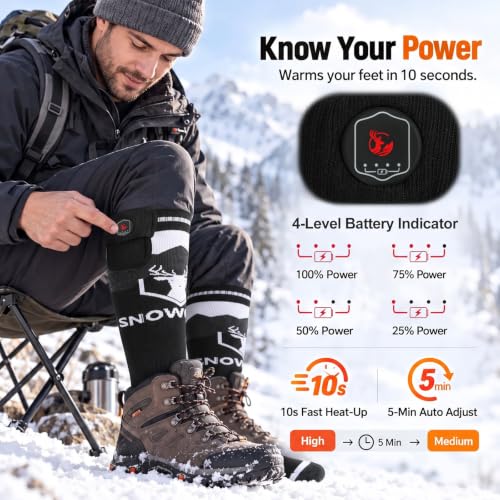 Snow Deer Rechargeable Heated Socks for Men & Women, Black & White, X-Large