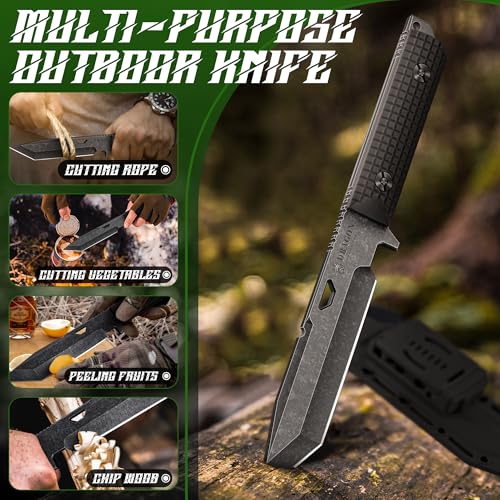 Dragon Creek Tactical Knife Kydex Sheath - Black, D2 Steel Outdoor Survival Knife