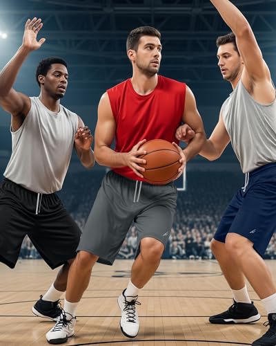 Mens Athletic Shorts 3-Pack Breathable Mesh Workout Shorts XX-Large Black Navy Grey