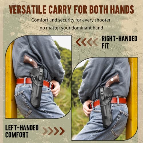 Leather Revolver Holster for Ruger Wrangler & Heritage 4.75 Inch Pistols – Ambidextrous, Adjustable Fit