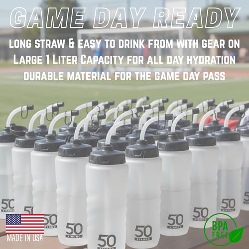 50 Strong Hockey & Lacrosse Water Bottles - 1 Liter, 18-Pack