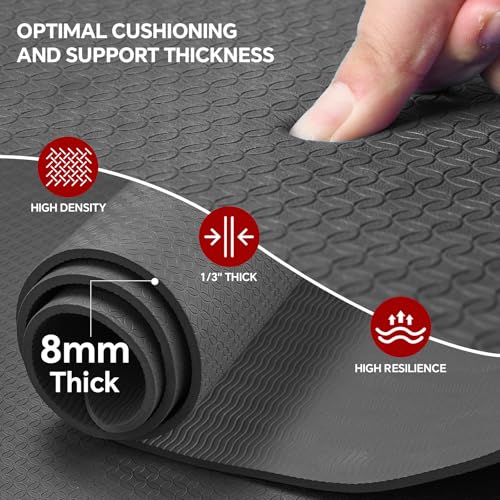 Stepwaver Extra Large 6'x4' Yoga Mat - Black, 0.32" Thick Non-Slip Workout Mat