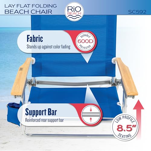 Rio Beach Classic 5-Position Lay-Flat Folding Beach Chair - Pacific Blue