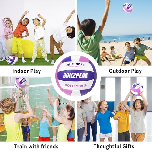 RUN2PEAK Light Soft Volleyball - Kids Youth Teen Indoor Outdoor Training - Purple/Pink/White
