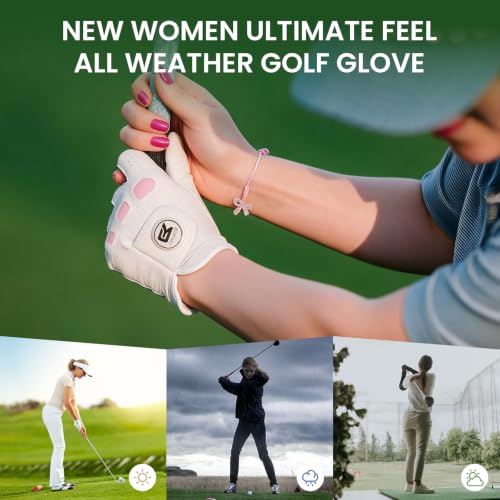 Women’s Golf Gloves with Magnetic Ball Marker - Pink, Small, Left Hand