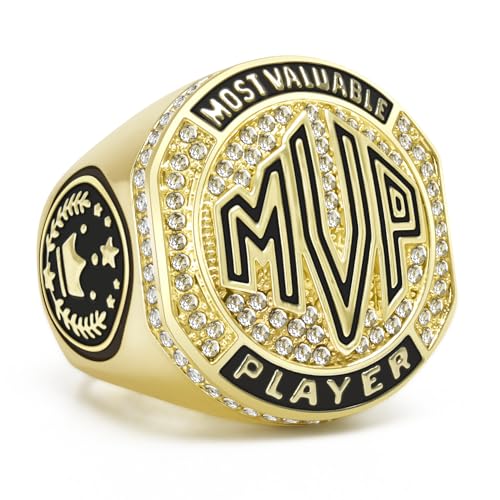 12 Pack MVP Football Baseball Basketball Soccer Championship Rings with Display Case - Gold Award Medals Set