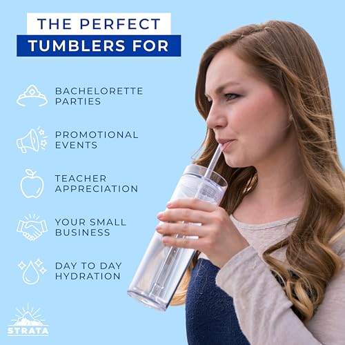 24 Pack Clear Reusable Acrylic Tumblers with Lids & Straws - 16oz Double Wall