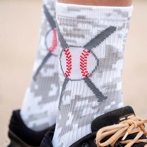 ChalkTalkSPORTS Cushioned Mid-Calf Crew Baseball Socks - Red Navy Crossed Bats (Small / Digital Camo)
