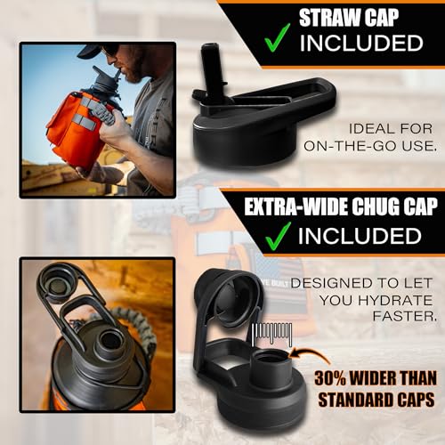 64 oz Insulated Stainless Steel Water Bottle with Paracord Handle and Removable Sleeve - Orange
