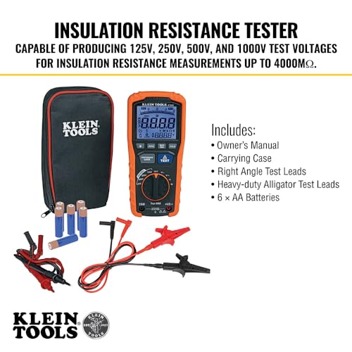 Multimeter Insulation Tester - Klein Tools ET600 with Auto-Ranging TRMS, 4000MΩ Resistance, 125V-1000V, Tester Variation
