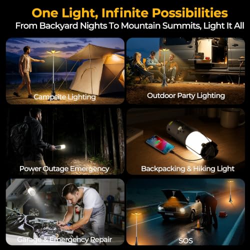 Rechargeable LED Camping Lantern with Telescopic Pole, 360° Light, Waterproof & Power Bank