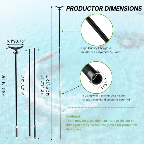 12.3 Ft Black Fiberglass Shallow Water Anchor Pole with T-Handle for Kayaks & Boats