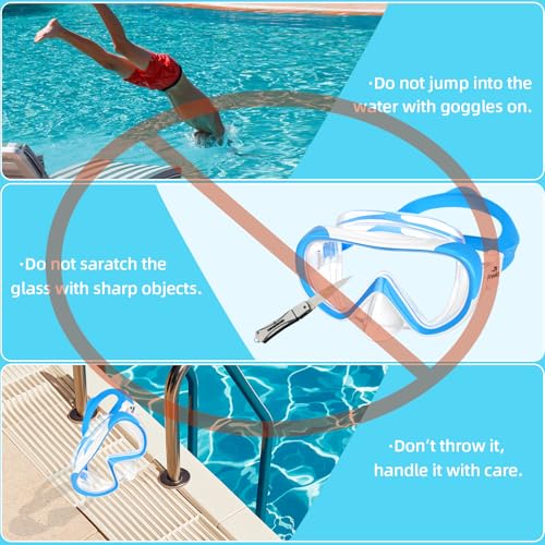 Kids Swimming Goggles for Ages 4-16 with Nose Cover, Anti-Fog No Leak - Blue & Blue Green