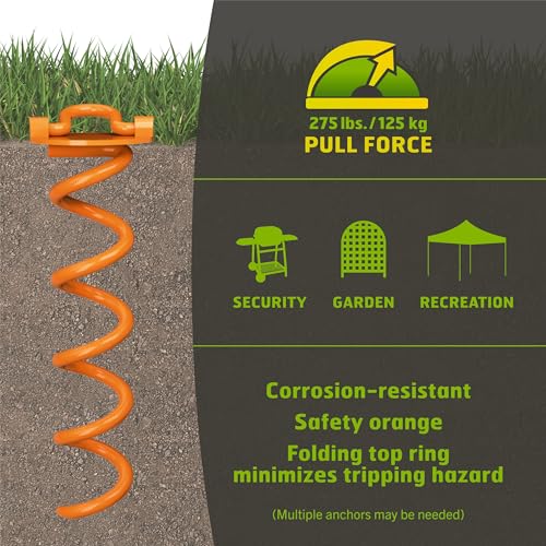 Heavy Duty Spiral Ground Anchors 4-Pack - Steel Screw-In with Folding Ring for Tents & Shelters
