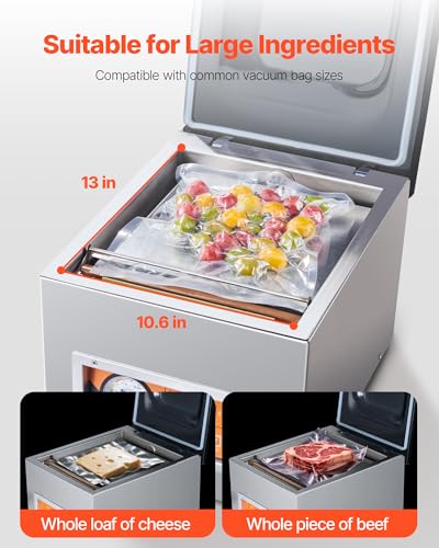 VEVOR Chamber Vacuum Sealer 120W Silver - Commercial Food & Meat Packaging Machine